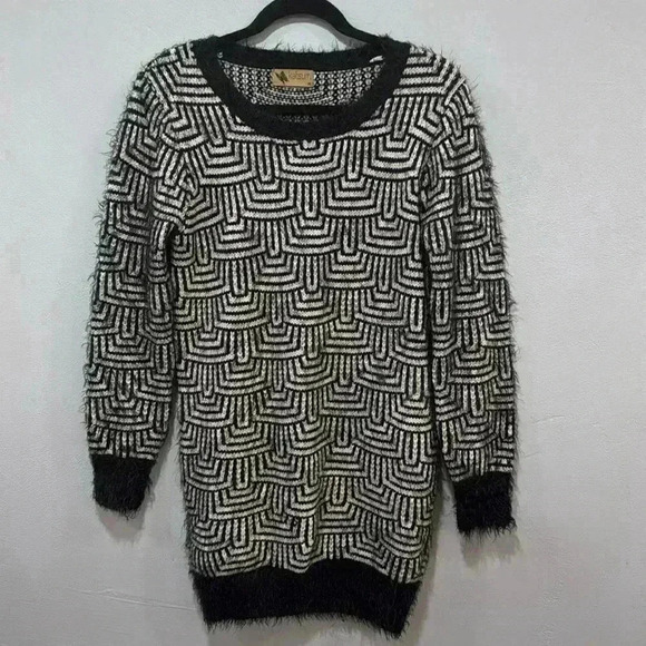 Katsumi Vintage Black and White Textured Patterned Sweater Dress Size Medium - Picture 1 of 6
